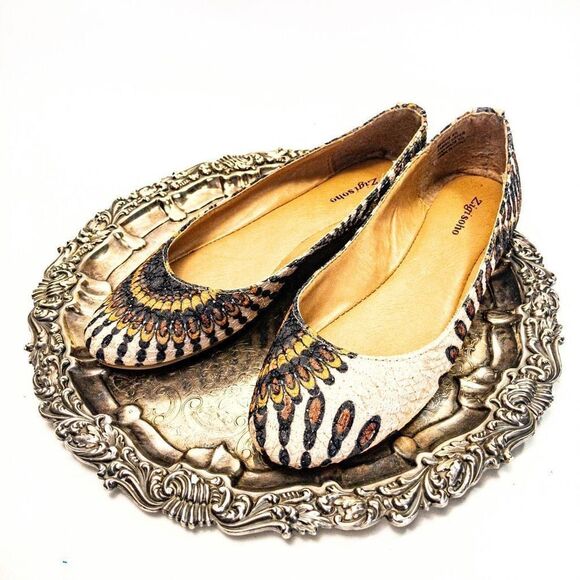 Zigi Soho Sprite Fabric Flats Peacock Sz 6.5 - Picture 2 of 9